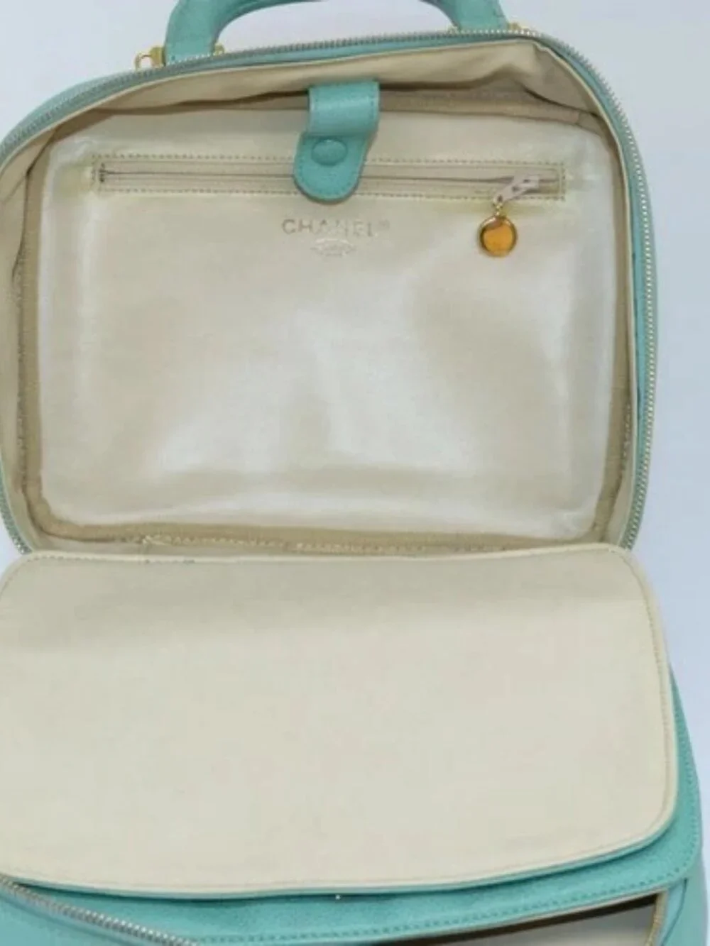 CHANEL Vanity COCO Mark Hand Bag Calf Skin Emerald Green CC Auth yk13974AV